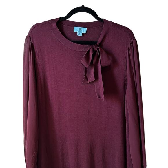 Cece New Women’s Tie Neck Sheer Long Sleeve Sweater Dress Burgundy Plus Size 1X - Picture 5 of 13